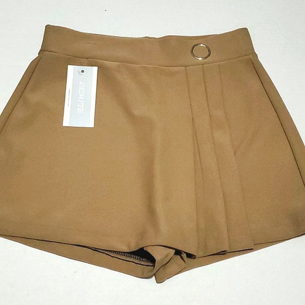 Lemite 90s Vibes College Academia Tan Pleated Buckle Accent Skort S